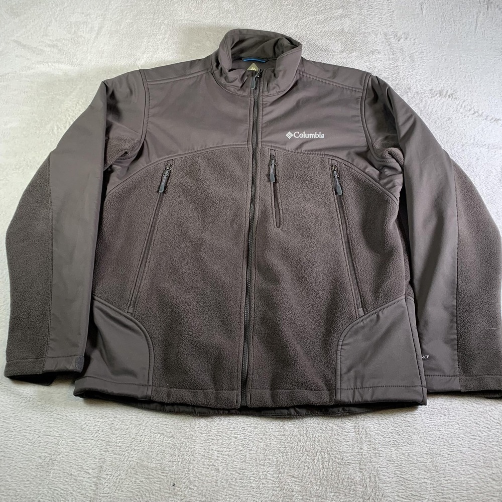 Columbia Omni-Heat Interchange Jacket Mens Large Brown Fleece Softshell Full Zip